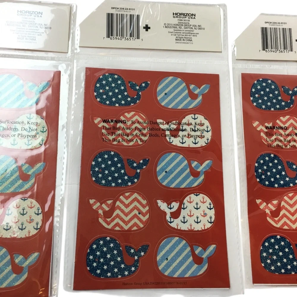 Patriotic Whale Glitter Stickers July 4th Stars Stripes Chevron 60 Total NEW